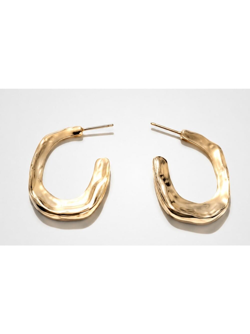 Shiny Hoop Pierced Earrings‎ Hammered Silver-tone Statement Edgy 1.25" sp-33
